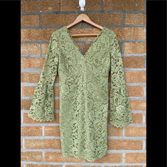 Betsey Johnson Green Lace Bell Sleeve Dress size 4 - Picture 3 of 10